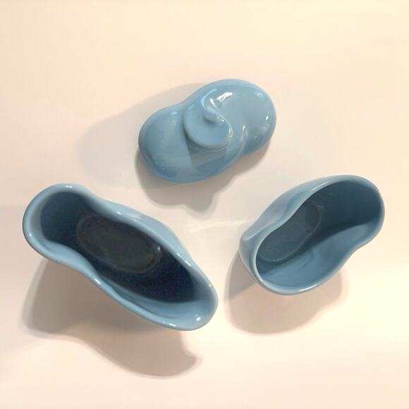 Frankoma Cream Covered Sugar Lazy Bones Blue Speckled 50s Vintage Pottery USA - Picture 3 of 11